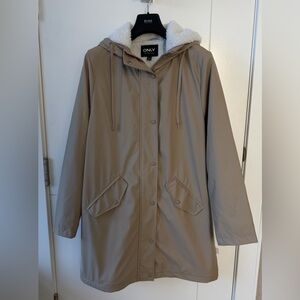 ONLY Beige Sherpa-Lined Hooded Rain Jacket
